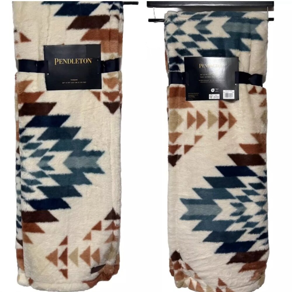 Pendleton PEAK CANYON Double Sided FAUX FUR Throw Blanket Southwest 50x70 NEW